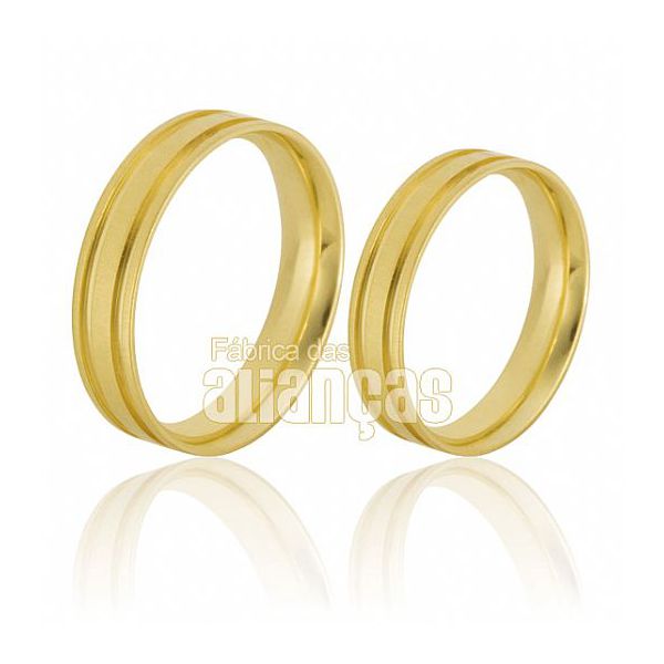 Belas Alianças De Noivado e Casamento Em Ouro Amarelo 18k - FA-1129 - Fábrica das Alianças