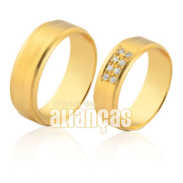 Alianças De Ouro 18k Com Diamantes - FA-1105 - Fábrica das Alianças