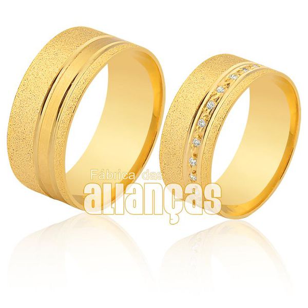 Par De Alianças De Ouro Amarelo 18k - FA-1108-Z - Fábrica das Alianças