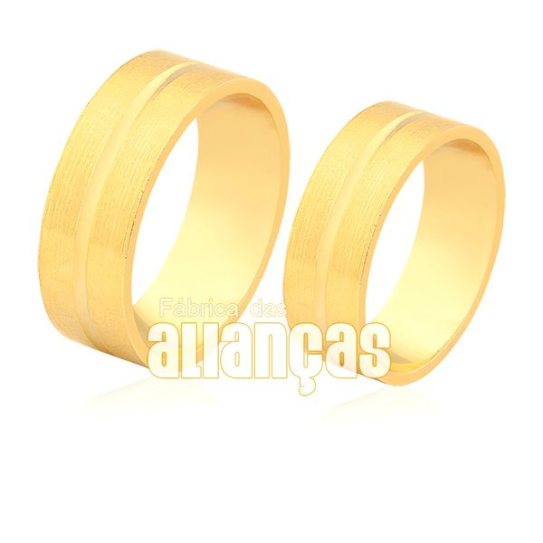 Alianças De Noivado e Casamento Em Ouro 18k Escovada - FA-1110 - Fábrica das Alianças