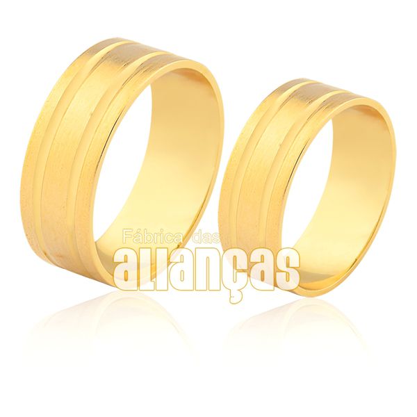 Alianças De Noivado e Casamento Em Ouro 18k Com Detalhes - FA-1113 - Fábrica das Alianças