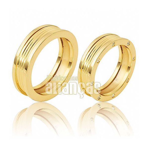 Par De Alianças De Ouro Amarelo 18k - FA-119-Z - Fábrica das Alianças