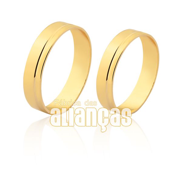 Alianças De Noivado e Casamento Em Ouro Amarelo Com Friso 18k - FA-1528 - Fábrica das Alianças