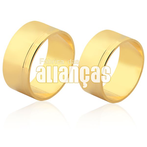 Alianças De Noivado e Casamento Em Ouro Amarelo 18k Com Friso - FA-1538 - Fábrica das Alianças