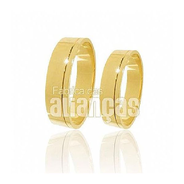 Par de Alianças de Ouro 18k com Friso Polido - FA-197 - Fábrica das Alianças