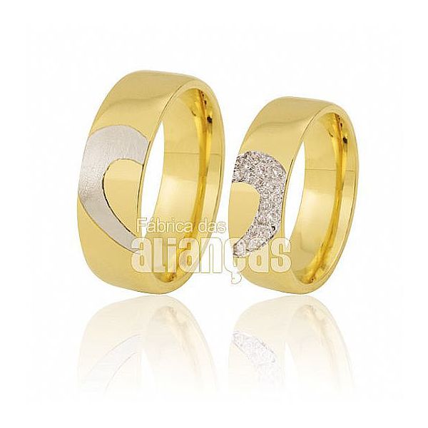 Alianças De Noivado e Casamento Em Ouro Amarelo 18k 0,750 Fa-389 - FA-389 - Fábrica das Alianças