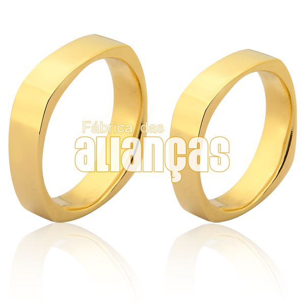 Par de Alianças de Noivado em Ouro Amarelo - FA-459 - Fábrica das Alianças