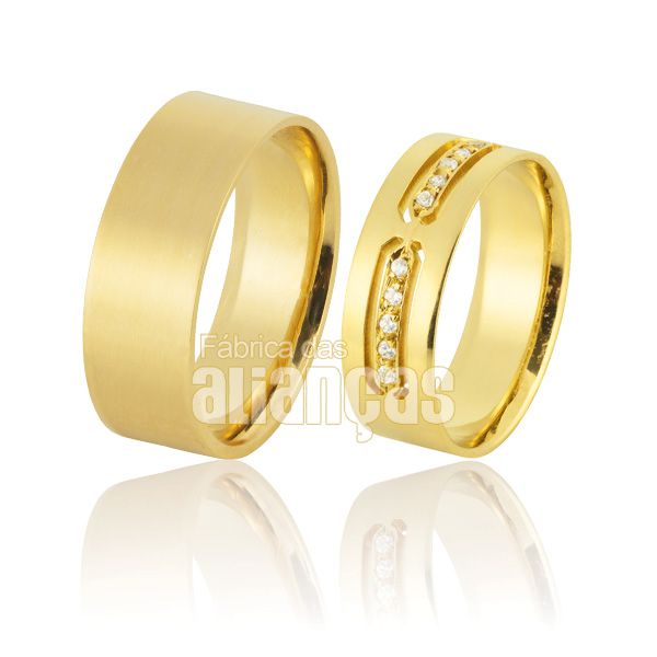 Alianças De Noivado e Casamento Em Ouro Amarelo 18k 0,750 Fa-891 - FA-891 - Fábrica das Alianças