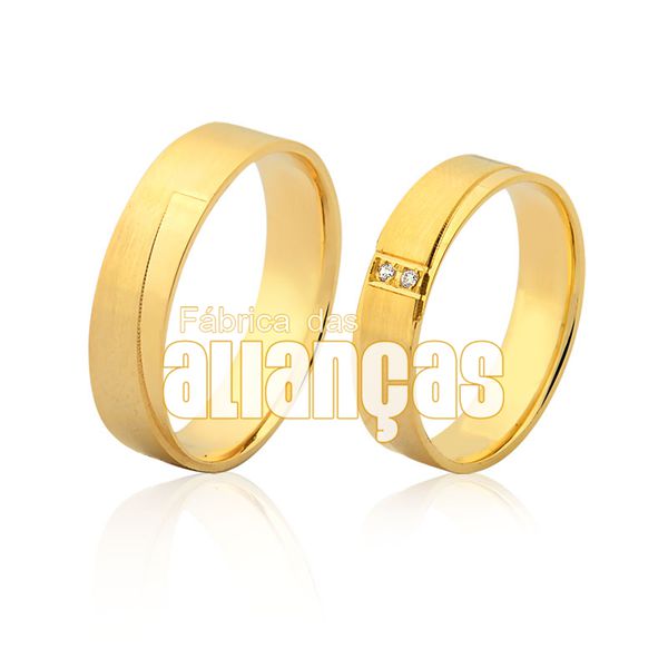 Alianças De Noivado e Casamento Em Ouro Amarelo 18k - FA-971 - Fábrica das Alianças