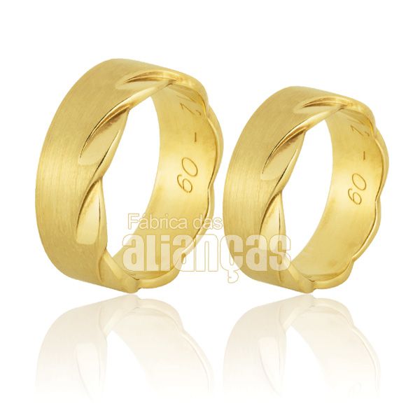 Alianças Estilizada De Ouro 18k - FA-902 - Fábrica das Alianças