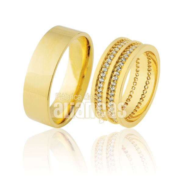 Alianças De Noivado e Casamento Em Ouro Amarelo 18k 0,750 Fa-913 - FA-913 - Fábrica das Alianças