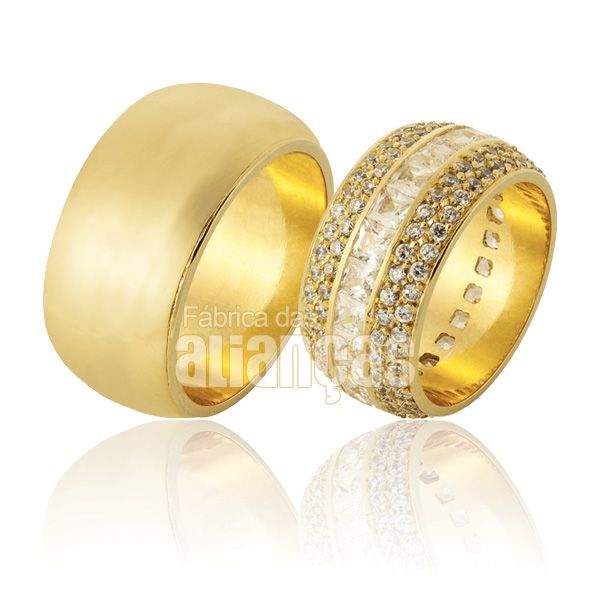 Par De Alianças De Ouro Amarelo 18k - FA-923-Z - Fábrica das Alianças