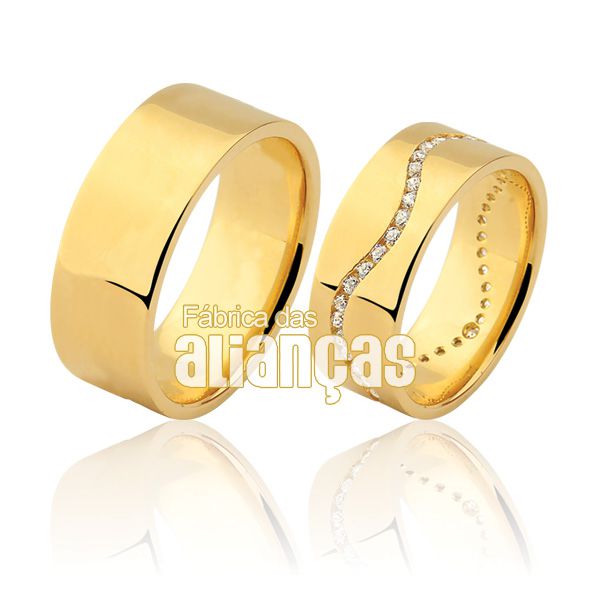 Alianças De Noivado e Casamento Em Ouro Amarelo 18k 0,750 Fa-937 - FA-937 - Fábrica das Alianças