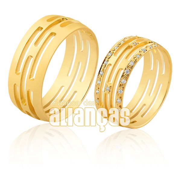 Alianças De Noivado e Casamento Em Ouro Amarelo 18k 0,750 Fa-939 - FA-939 - Fábrica das Alianças