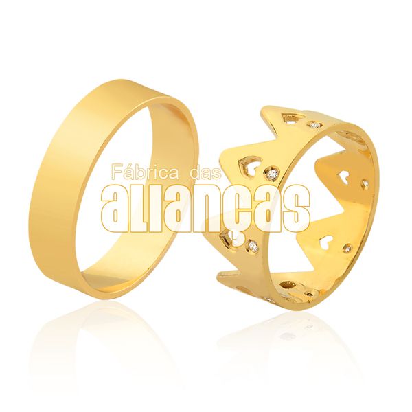 Alianças De Noivado e Casamento Em Ouro Amarelo 18k 0,750 Fa-946
