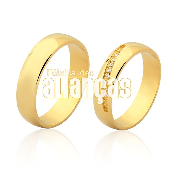 Alianças De Noivado e Casamento Em Ouro Amarelo 18k 0,750 Fa-949 - FA-949 - Fábrica das Alianças