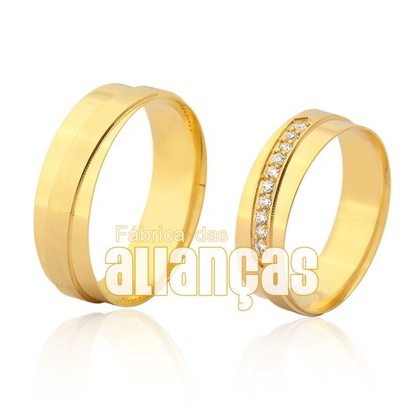 Alianças De Noivado e Casamento Em Ouro Amarelo 18k 0,750 Fa-953 - FA-953 - Fábrica das Alianças