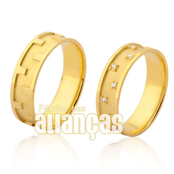Alianças De Noivado e Casamento Em Ouro Amarelo 18k 0,750 - FA-954 - Fábrica das Alianças