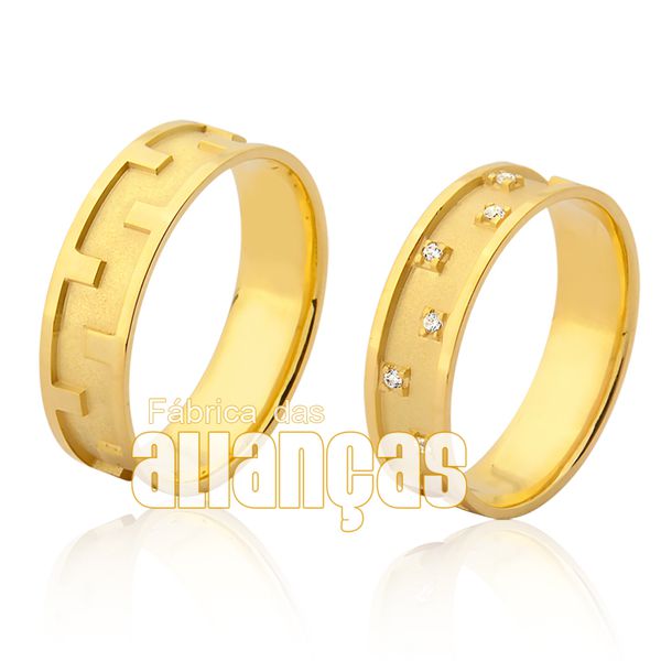 Par De Alianças De Ouro Amarelo 18k - FA-954-Z - Fábrica das Alianças