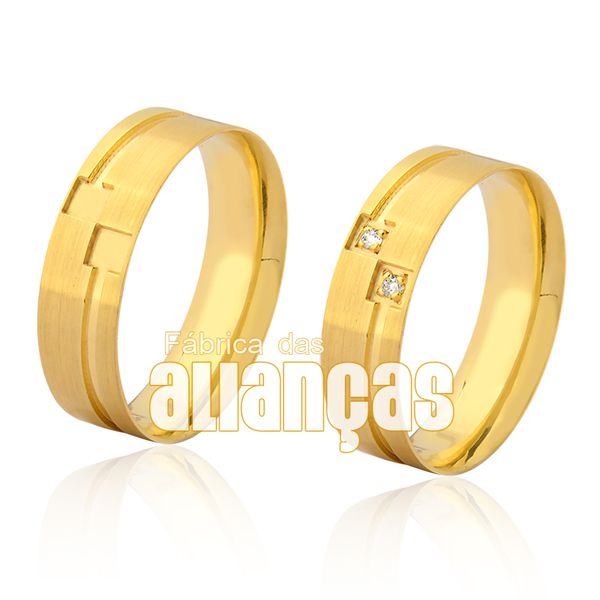 Alianças De Noivado e Casamento Em Ouro Amarelo 18k 0,750 Fa-958 - FA-958 - Fábrica das Alianças