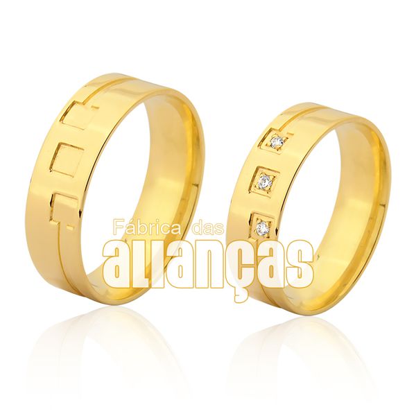 Alianças De Ouro 18k Com Diamantes - FA-959 - Fábrica das Alianças