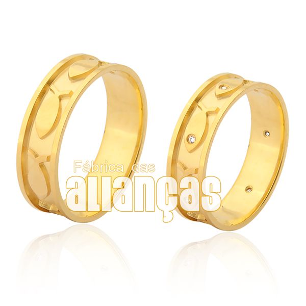 Alianças Ouro 18k Personalizadas Com Peixes - FA-960 - Fábrica das Alianças