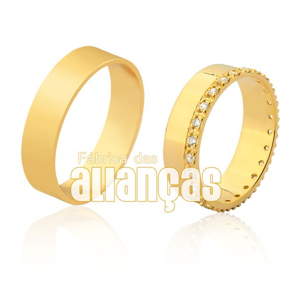 Alianças De Noivado e Casamento Em Ouro Amarelo 18k 0,750 Fa-963 - FA-963 - Fábrica das Alianças