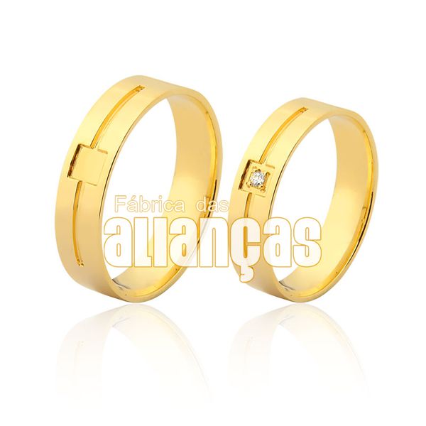 Alianças De Noivado e Casamento Em Ouro Amarelo 18k 0,750 Fa-964