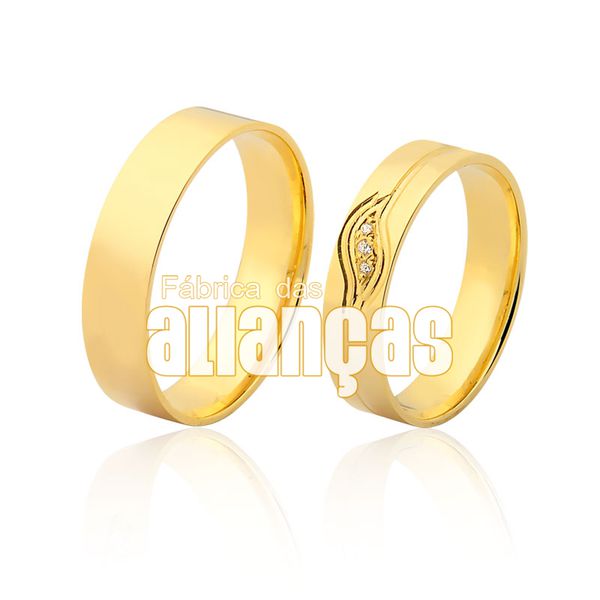 Alianças De Noivado e Casamento Em Ouro Amarelo 18k 0,750 Fa-968 - FA-968 - Fábrica das Alianças