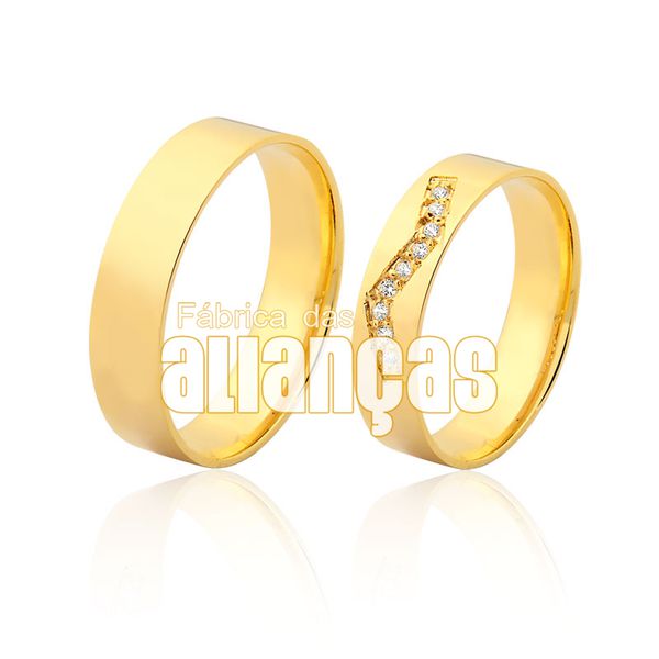 Alianças De Noivado e Casamento Em Ouro Amarelo 18k 0,750 Fa-969 - FA-969 - Fábrica das Alianças