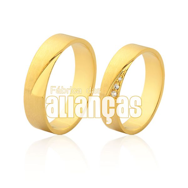 Alianças De Noivado e Casamento Em Ouro Amarelo 18k 0,750 Fa-970 - FA-970 - Fábrica das Alianças