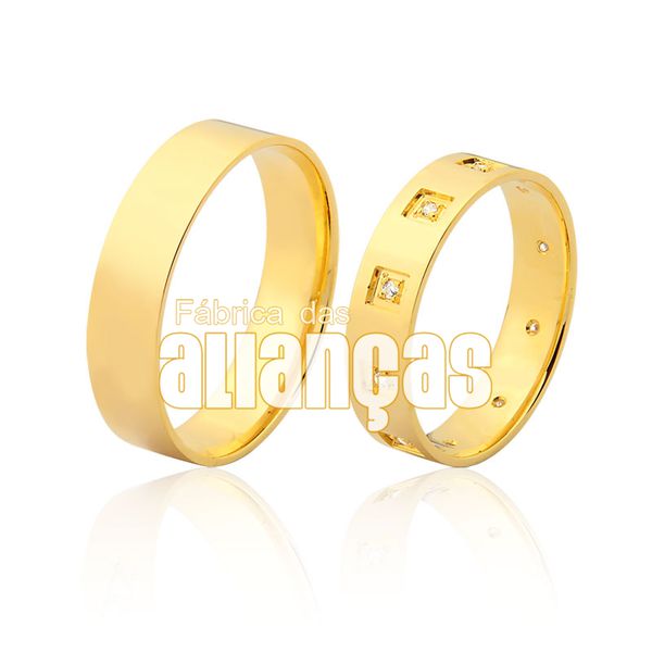 Alianças De Noivado e Casamento Em Ouro Amarelo 18k - FA-972 - Fábrica das Alianças