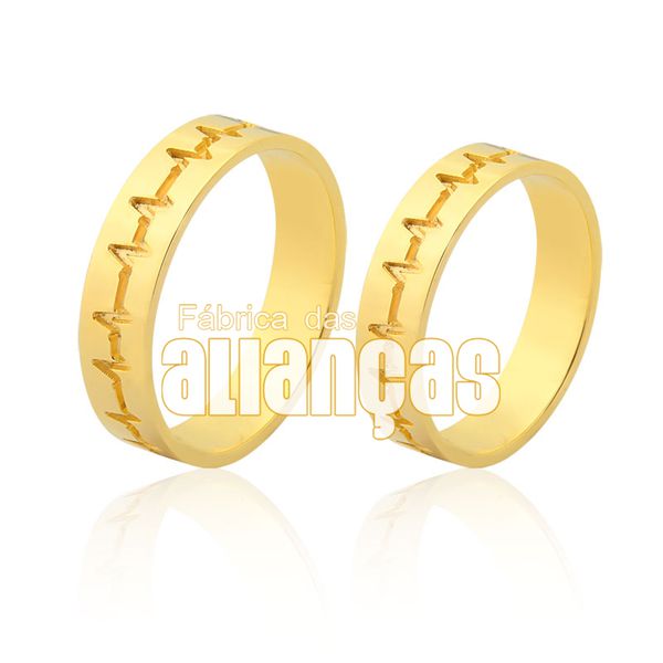 Alianças De Noivado e Casamento Em Ouro Amarelo 18k 0,750 - FA-974 - Fábrica das Alianças