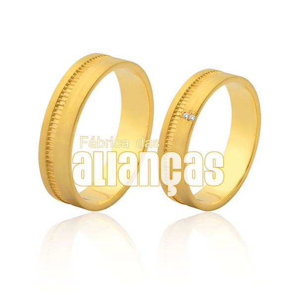 Alianças De Noivado e Casamento Em Ouro Amarelo 18k 0,750 -fa-976 - FA-976 - Fábrica das Alianças