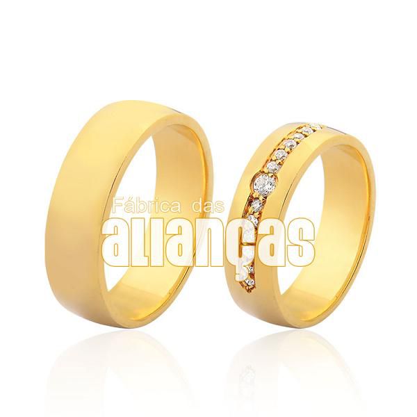Alianças De Noivado e Casamento Em Ouro Amarelo 18k - FA-982 - Fábrica das Alianças