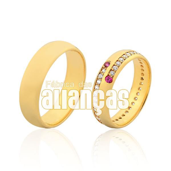 Alianças Rubi De Ouro 18k - FA-984 - Fábrica das Alianças