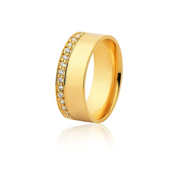 Aliança 14 Diamantes 0,01pontos Ouro Amarelo 18k (7,00mm) - FA-1167-f-unit - Fábrica das Alianças