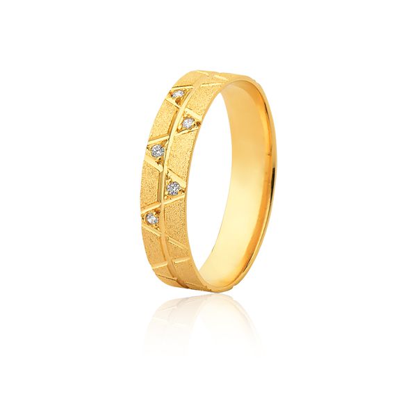 Aliança 05 Diamantes 0,01pontos Ouro Amarelo 18k (5,00mm) - FA-1168-f-unit - Fábrica das Alianças