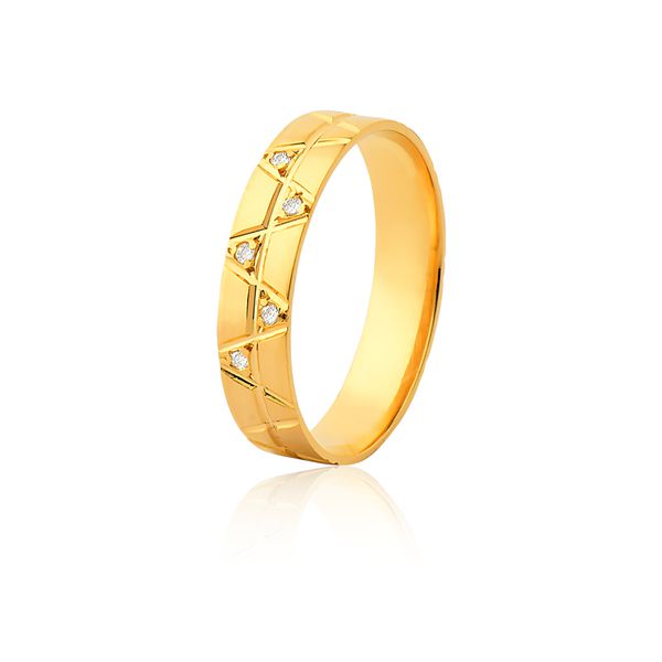 Aliança 05 Diamantes 0,01pontos Ouro Amarelo 18k (4,80mm) - FA-1169-f-unit - Fábrica das Alianças