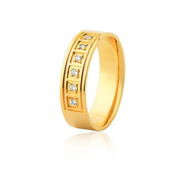 Aliança 06 Diamantes 0,01pontos Ouro Amarelo 18k (6,00mm) - FA-1080-f-unit - Fábrica das Alianças