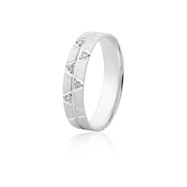 Aliança 05 Diamantes 0,01pontos Ouro Branco 18k (5,00mm)