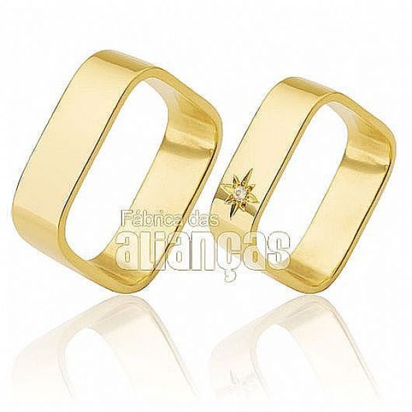 Par De Alianças De Ouro Amarelo 18k - FA-450-Z - Fábrica das Alianças