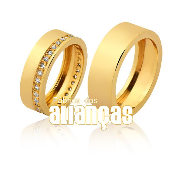 Alianças De Noivado e Casamento Em Ouro Amarelo 18k 0,750 Fa-1041 - FA-1041 - Fábrica das Alianças