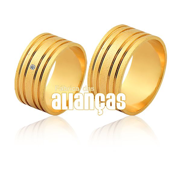 Alianças De Noivado e Casamento Em Ouro Amarelo 18k - FA-1130 - Fábrica das Alianças