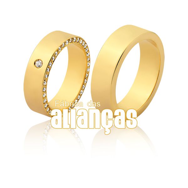 Alianças De Noivado e Casamento Em Ouro Amarelo 18k 0,750 Fa-1133 - FA-1133 - Fábrica das Alianças