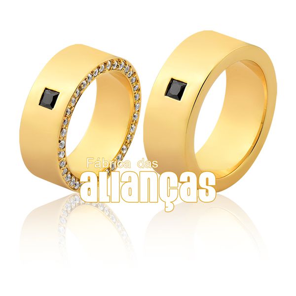 Par De Alianças De Ouro Amarelo 18k - FA-1136-Z - Fábrica das Alianças