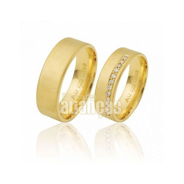 Alianças de Noivado e Casamento em Ouro Amarelo 18k 0,750 - FA-281 - Fábrica das Alianças