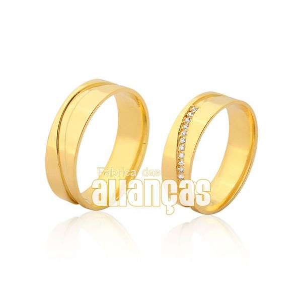 Par De Alianças De Ouro Amarelo 18k - FA-952-Z - Fábrica das Alianças