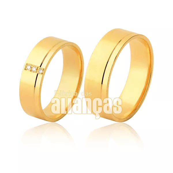 Alianças De Casamento Em Ouro - FA-1146-V - Fábrica das Alianças