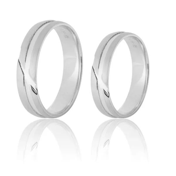 Alianças em ouro branco 18k escovado com friso polido - FA-629-B - Fábrica das Alianças